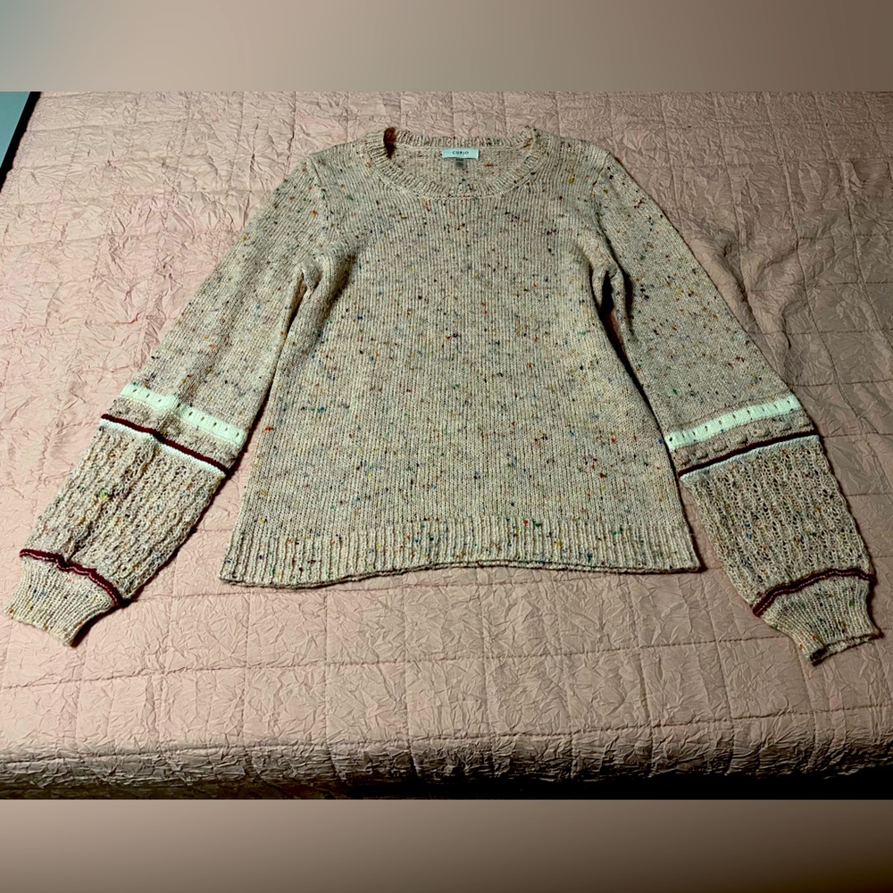 👉 Cupio Cozy Chic Speckled Sweater w/ Puffy Sleeves | Size M